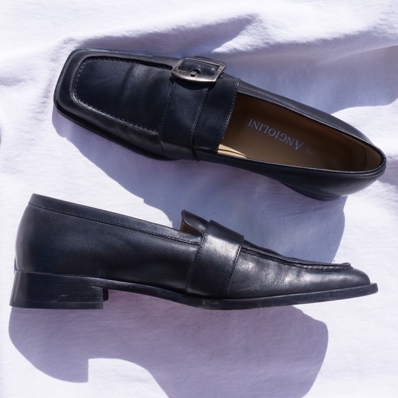 Y2k Enzo Angiolini black leather square toe loafers with buckle - Picture 5 of 8